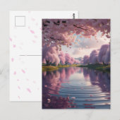 満開の桜が湖面に映る幻想的な世界＊春の便り ポストカード (正面/裏面)
