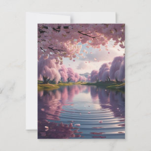 満開の桜が湖面に映る幻想的な世界*春の便り ポストカード