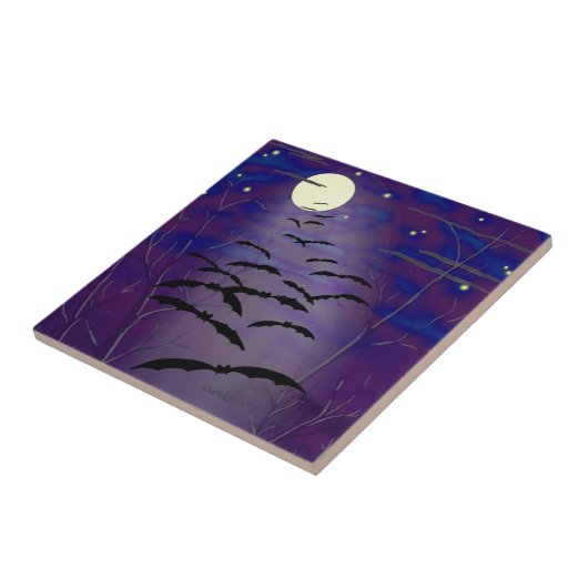 満黄色の月とこうもりで美しい時間 タイル (側面)