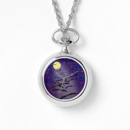 満黄色の月とこうもりで美しい時間 腕時計