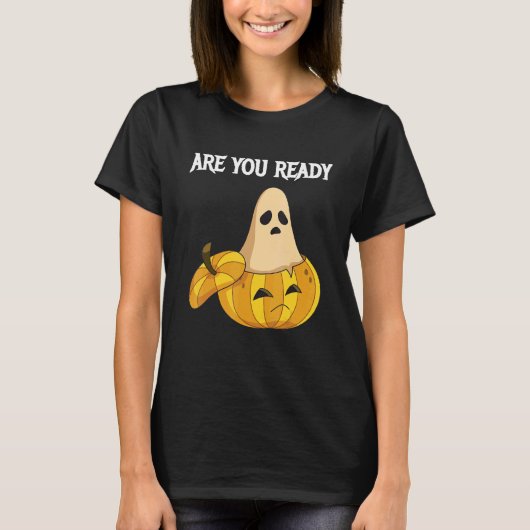 準備ができているかカボチャと幽霊たち Tシャツ (正面)