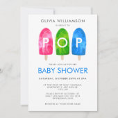 準備ができてポップ・アートのカラフルポプシクルブルーベビーシャワー 招待状 (正面)