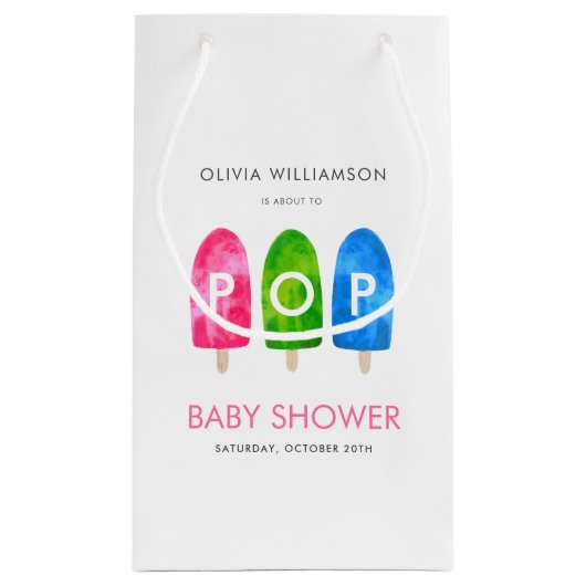 準備ができてポップ・アートのカラフルポプシクル赤ちゃんシャワー スモールペーパーバッグ (裏面)