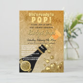 準備ができてポップ・アートのシャンパングラマラスな金ゴールドベビーシャワー 招待状 (スタンド正面)