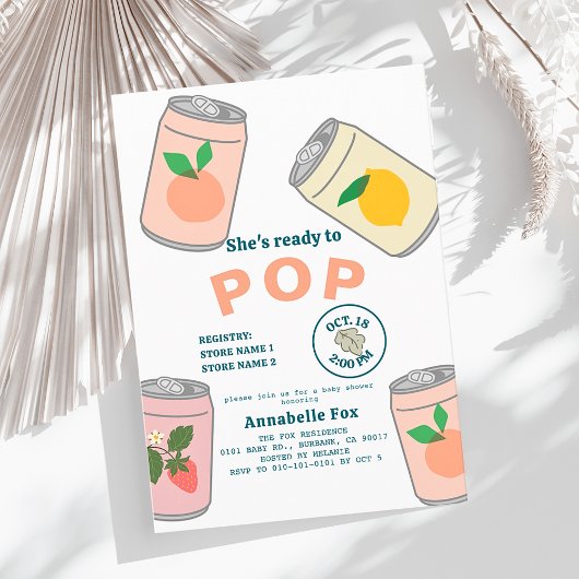 準備ができてポップ・アートのソーダポップ・アートの缶ピンクの女の子の赤ちゃんシャワー 招待状