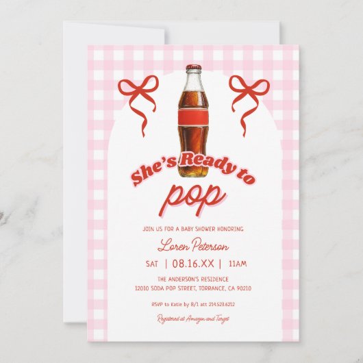 準備ができてポップ・アートのピンクの女の子ソーダ赤ちゃんシャワー 招待状 (正面)