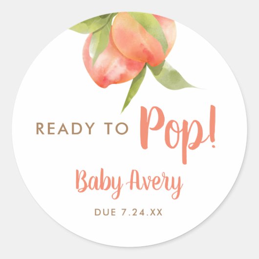 準備ができてポップ・アートのベビーデューピーチベイビーシャワーギフトラベル ラウンドシール (正面)