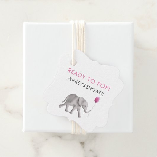 準備ができてポップ・アートのラベル、象の赤ちゃんシャワーラベル、ピンク フェイバータグ (インサイチュ)