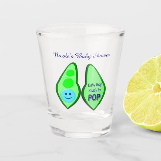 準備ができてポップ・アートの男の赤ちゃんブルーピーベイビーシャワーカスタム ショットグラス (正面)