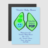 準備ができてポップ・アートの男の赤ちゃんブルーピーベイビーシャワーカスタム マグネット招待状 (正面/裏面)