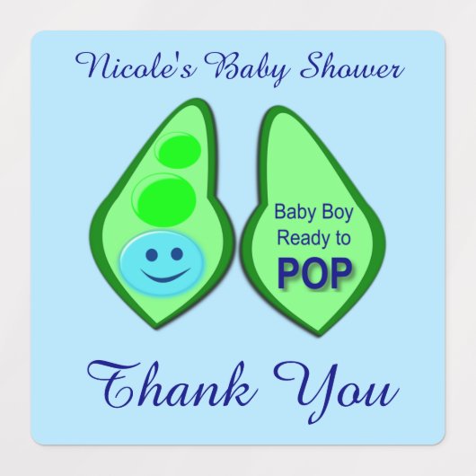 準備ができてポップ・アートの男の赤ちゃんブルーピーベイビーシャワーカスタム ラベル (デザイン1)
