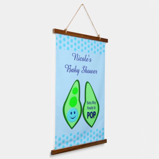 準備ができてポップ・アートの男の赤ちゃんブルーピーベイビーシャワーカスタム 吊り下げ型タペストリー (傾斜あり)