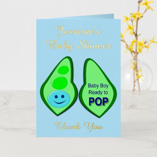 準備ができてポップ・アートの男の赤ちゃんブルーピーベイビーシャワー 箔グリーティングカード (黄色い花)