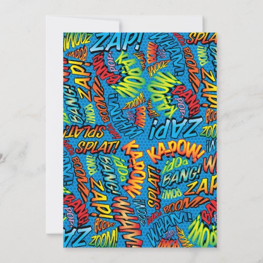 準備ができてポップ・アートの赤ちゃんシャワー漫画ブックおもしろいブルー 招待状 (裏面)