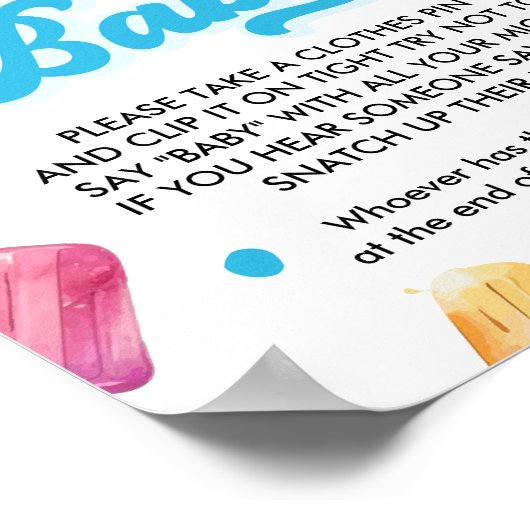 準備ができてポップ・アートの赤ちゃんシャワー言わないベビーゲーム ポスター (角)