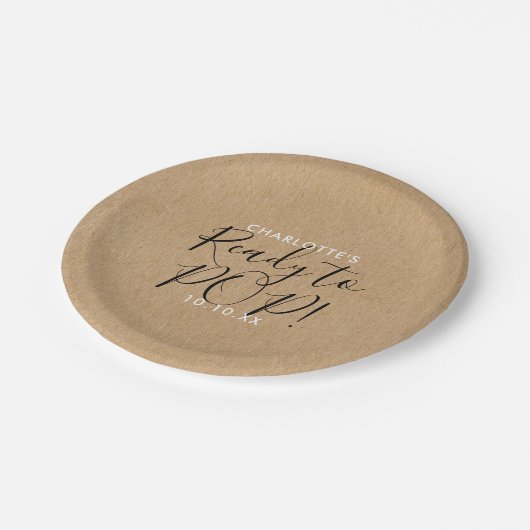 準備ができてポップ・アートの赤ちゃんシャワーKraftシック素朴スクリプト ペーパープレート (アングル)