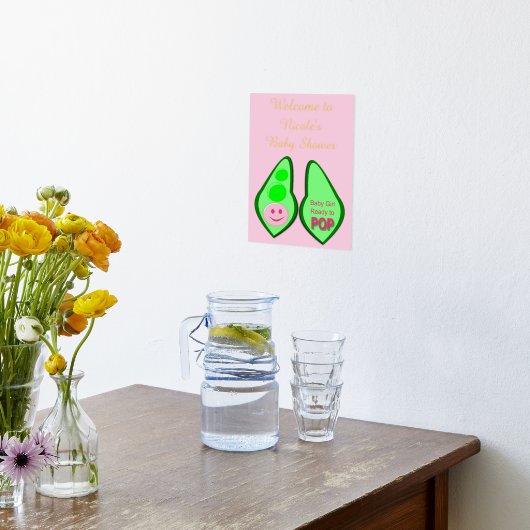 準備ができてポップ・アートの赤ちゃん女の子ピンクピーカスタムの赤ちゃんシャワー 箔ポスター (レイダウン (キッチン))