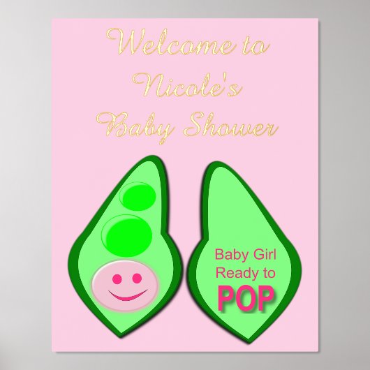 準備ができてポップ・アートの赤ちゃん女の子ピンクピーカスタムの赤ちゃんシャワー 箔ポスター (正面)