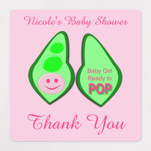 準備ができてポップ・アートの赤ちゃん女の子ピンクピー赤ちゃんシャワーカスタム ラベル (デザイン1)
