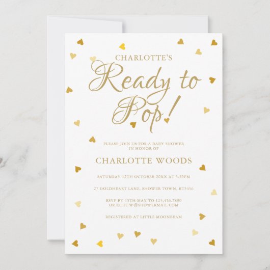 準備ができてポップ・アートの金ゴールドハートベビーシャワー/散水 招待状 (正面)