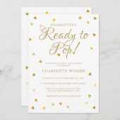 準備ができてポップ・アートの金ゴールドハートベビーシャワー/散水 招待状 (正面/裏面)