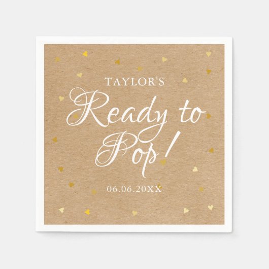 準備ができてポップ・アートの金ゴールドハート紙吹雪赤ちゃんシャワー スタンダードカクテルナプキン (正面)