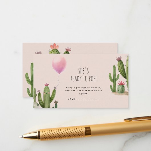 準備ができて女ポップ・アートのの子バルーンサボテン緑の赤ちゃんシャワー エンクロージャーカード (正面/裏面インサイチュ)