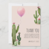 準備ができて女ポップ・アートのの子バルーンサボテン緑の赤ちゃんシャワー サンキューカード (正面)