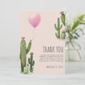 準備ができて女ポップ・アートのの子バルーンサボテン緑の赤ちゃんシャワー サンキューカード (スタンド正面)