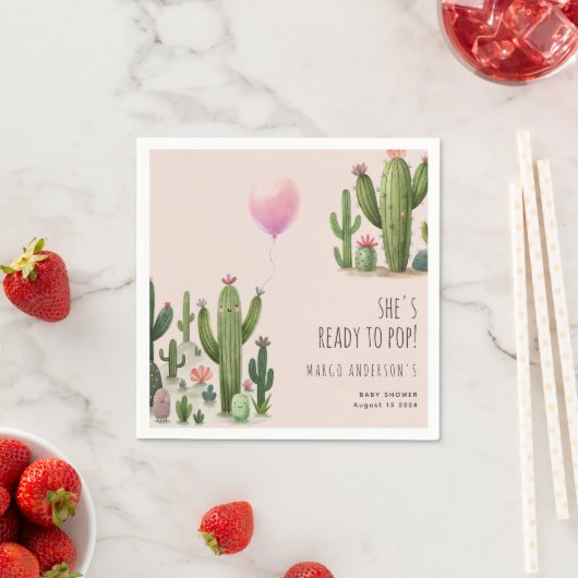 準備ができて女ポップ・アートのの子バルーンサボテン緑の赤ちゃんシャワー スタンダードカクテルナプキン (インサイチュ)