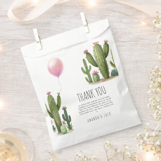 準備ができて女ポップ・アートのの子バルーンサボテン緑の赤ちゃんシャワー フェイバーバッグ (クリップ留めされた状態)