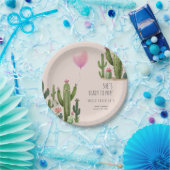 準備ができて女ポップ・アートのの子バルーンサボテン緑の赤ちゃんシャワー ペーパープレート (パーティー)