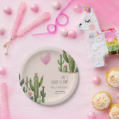 準備ができて女ポップ・アートのの子バルーンサボテン緑の赤ちゃんシャワー ペーパープレート (パーティー)