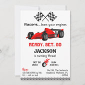 準備セット行く赤いレーシングカーモダンの3rd誕生日 招待状 (正面)