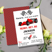 準備セット行く赤いレーシングカーモダンの5th誕生日 招待状