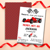 準備セット行く赤いレーシングカーモダンの6歳の誕生日 招待状