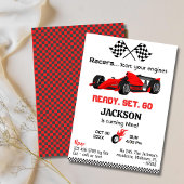 準備セット行く赤いレーシングカーモダンの9th誕生日 招待状