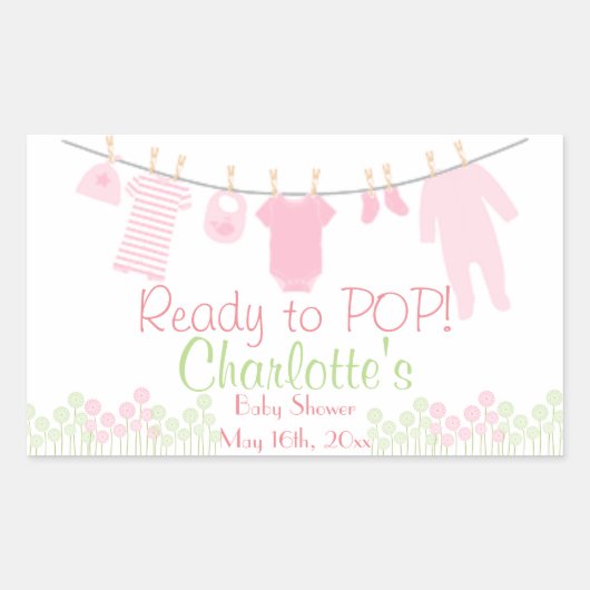 準備ポップ・アートの!ピンクベビー物干し用ベビーシャワー 長方形シール (正面)