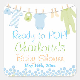準備ポップ・アートの!リル服ブルー&グリーンベビーシャワー スクエアシール