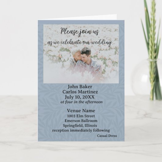 (準備中) ダスティーブルーの葉の折りたたみ式招待状 招待状 (正面)