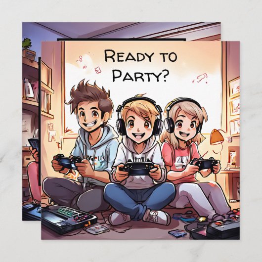 準備完了パーティー | ゲームをテーマにした誕生日パーティー 招待状 (正面/裏面)
