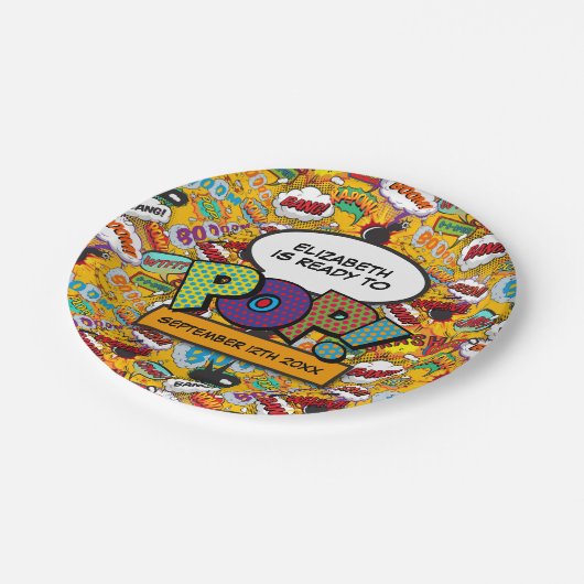 準備完了ポップ・アートのおもしろい·モダン漫画·ブック·ベビー·シャワー ペーパープレート (アングル)
