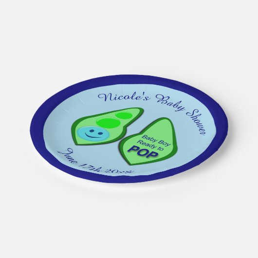 準備完了ポップ・アートの男の赤ちゃんブルーピーカスタム赤ちゃんシャワー ペーパープレート (アングル)