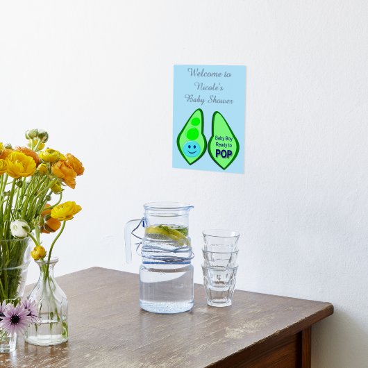 準備完了ポップ・アートの男の赤ちゃんブルーピーカスタム赤ちゃんシャワー 箔ポスター (レイダウン (キッチン))