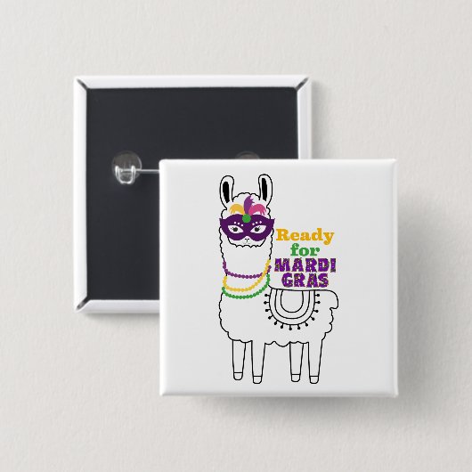 準備Mardi Grasかわいいラマビーズ紫のマスク 缶バッジ (正面&裏面)