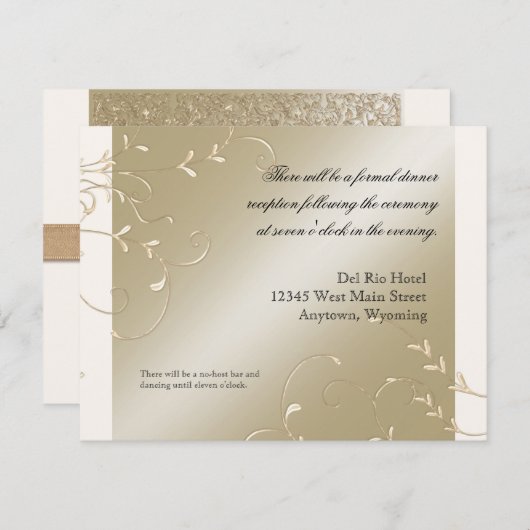 準正装の優雅、シャンペンのクリーム色の結婚式の招待状 エンクロージャーカード (正面/裏面)