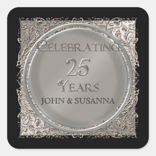 準正装の優雅、銀製の結婚記念日 スクエアシール (正面)