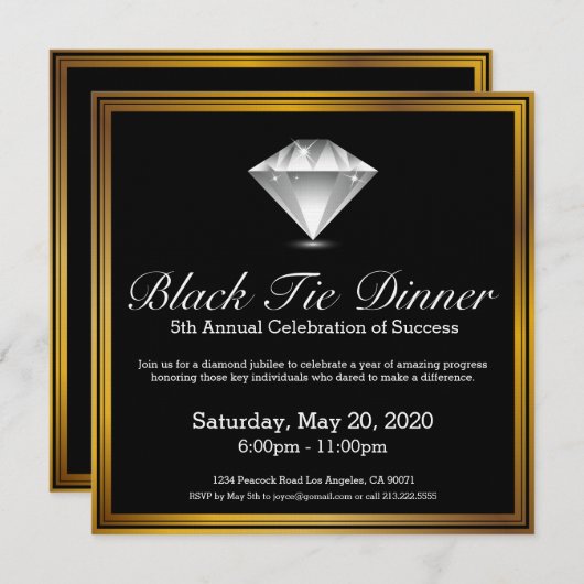 準正装の60周年記念の夕食の招待状 招待状 (正面/裏面)