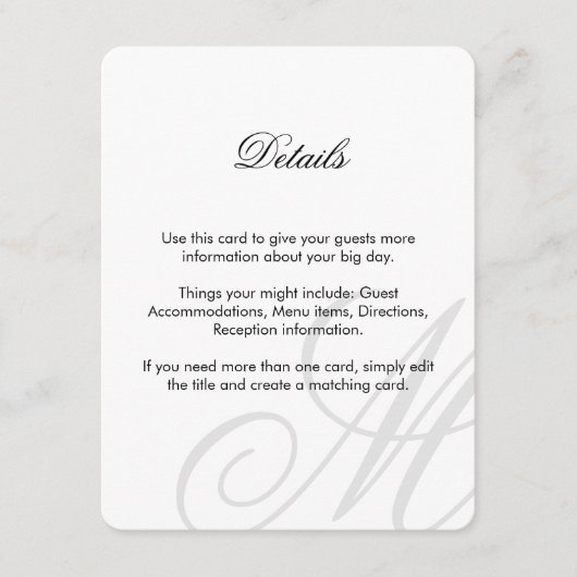 準正装の|の白黒|の挿入物カード エンクロージャーカード (正面)