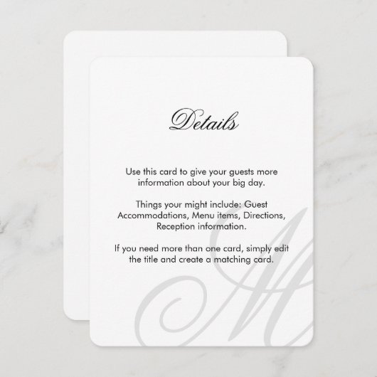 準正装の|の白黒|の挿入物カード エンクロージャーカード (正面/裏面)